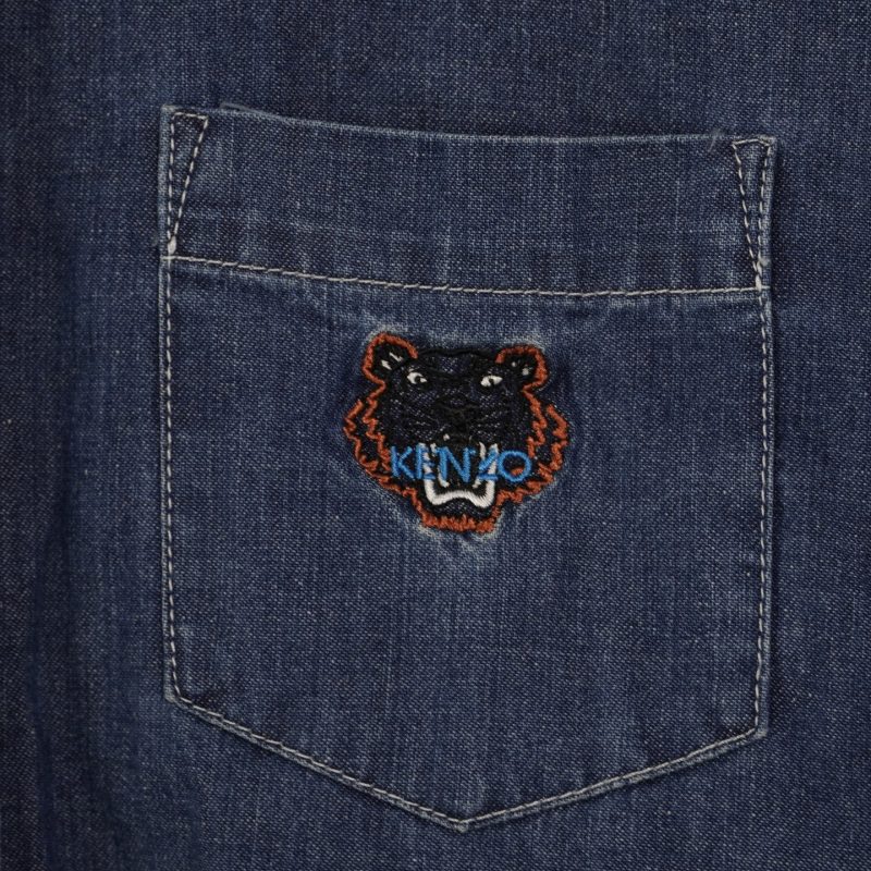 Kenzo Tiger Logo Washed Denim Shirt Vintager - Hình ảnh 3